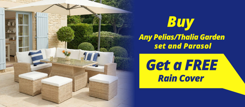 Pelias Rattan Garden Corner 8 Seater Outdoor Sofa Dining Set with Rising Table - Natural/Brown