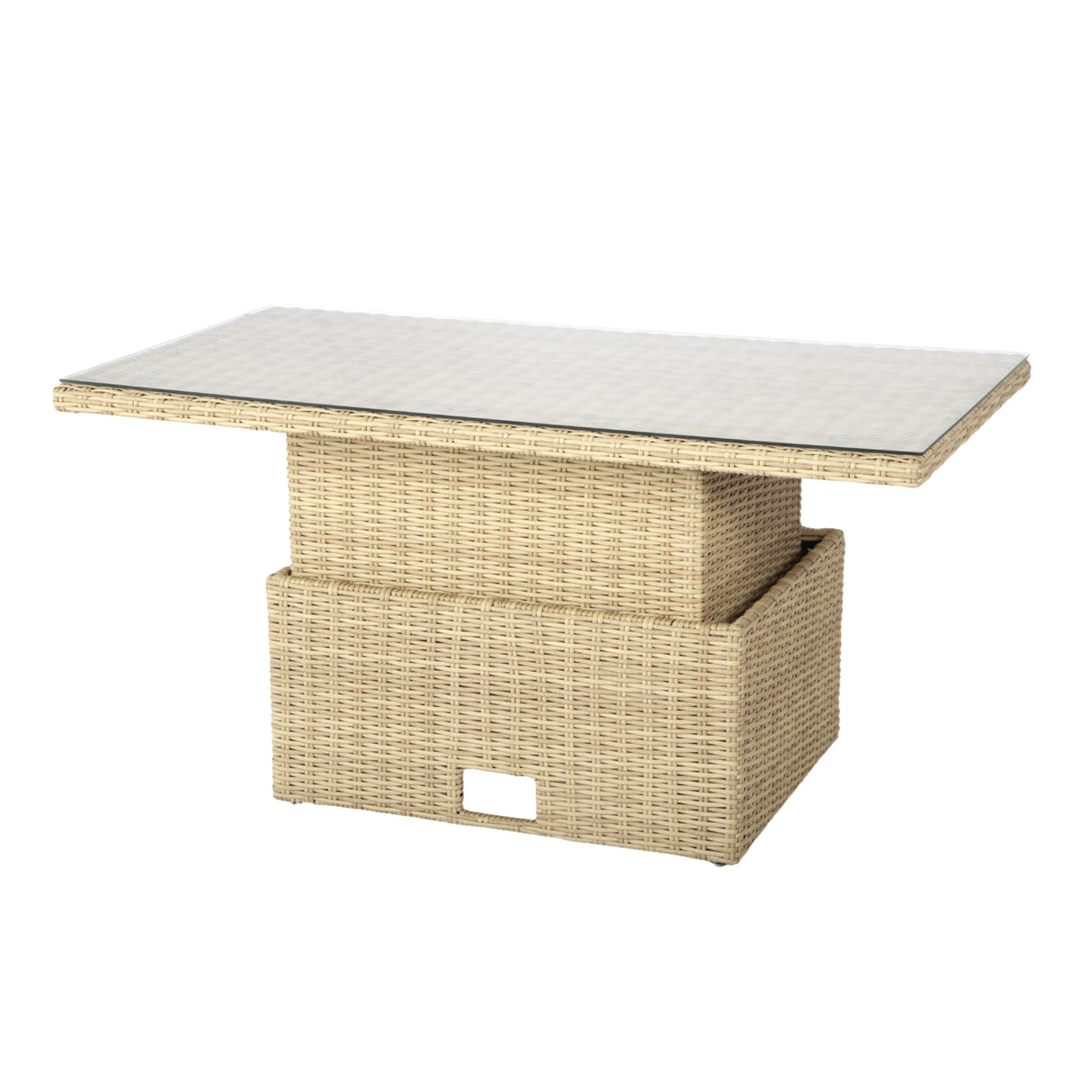 Pelias Rattan Garden Corner 8 Seater Outdoor Sofa Dining Set with Rising Table - Natural/Brown