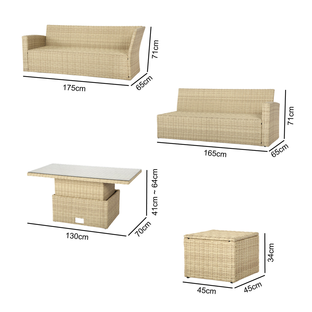 Pelias Rattan Garden Corner 8 Seater Outdoor Sofa Dining Set with Rising Table - Natural/Brown