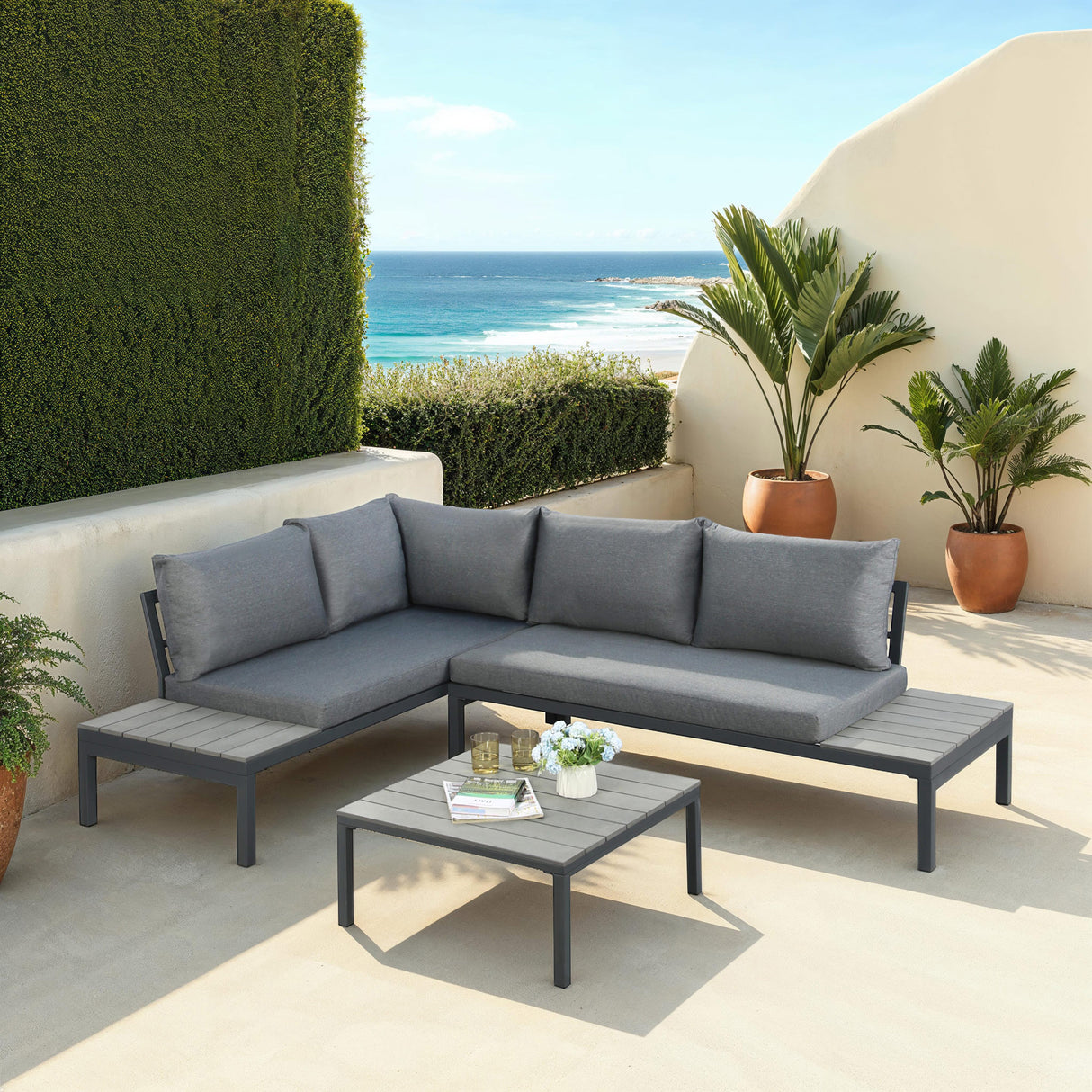 Rhea Platform Corner Sofa – 4-Seater Garden Lounge Set with Table