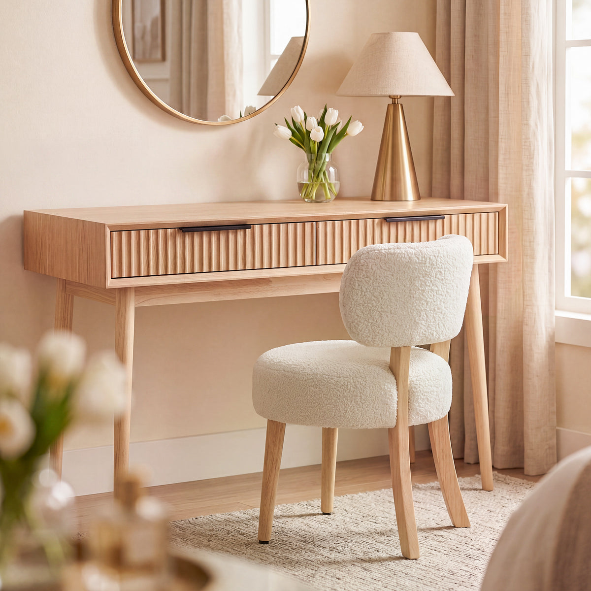 Sara Beige Fabric Dressing Chair