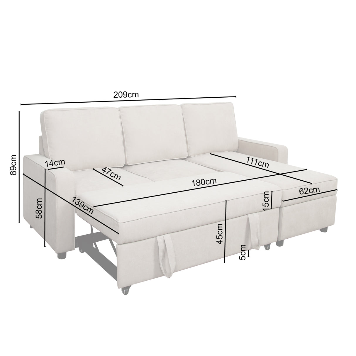 Selene - Corner Sofa Bed with Storage - 3 Seater - Pull-out System