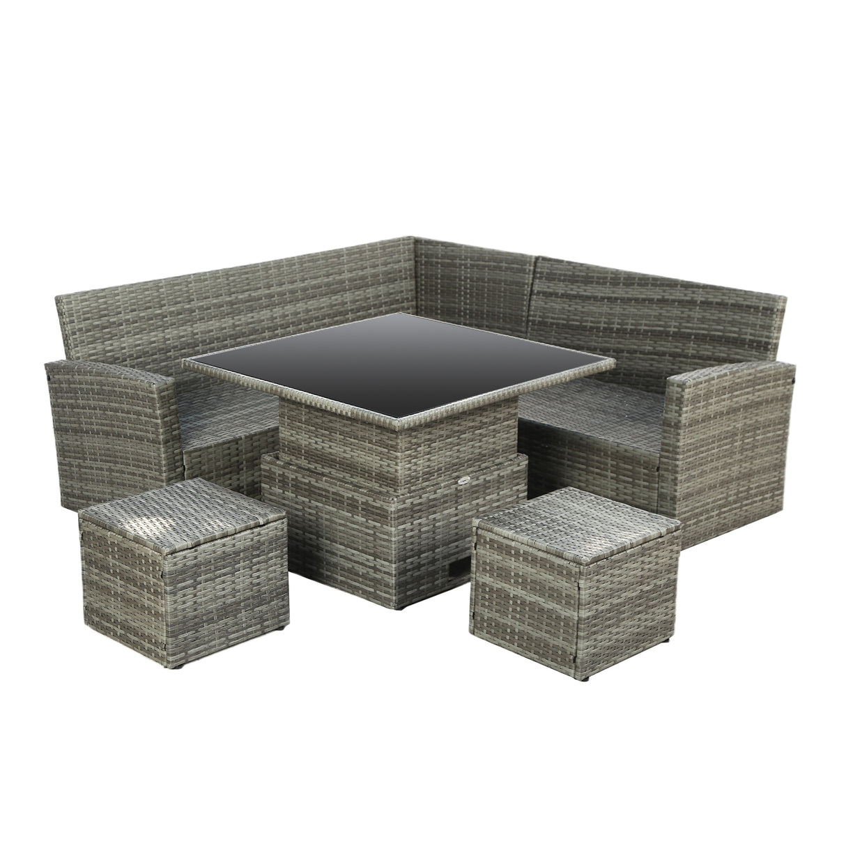 St. Tropez - Garden Corner Sofa with Rising Table - Grey Rattan - 6 Seats