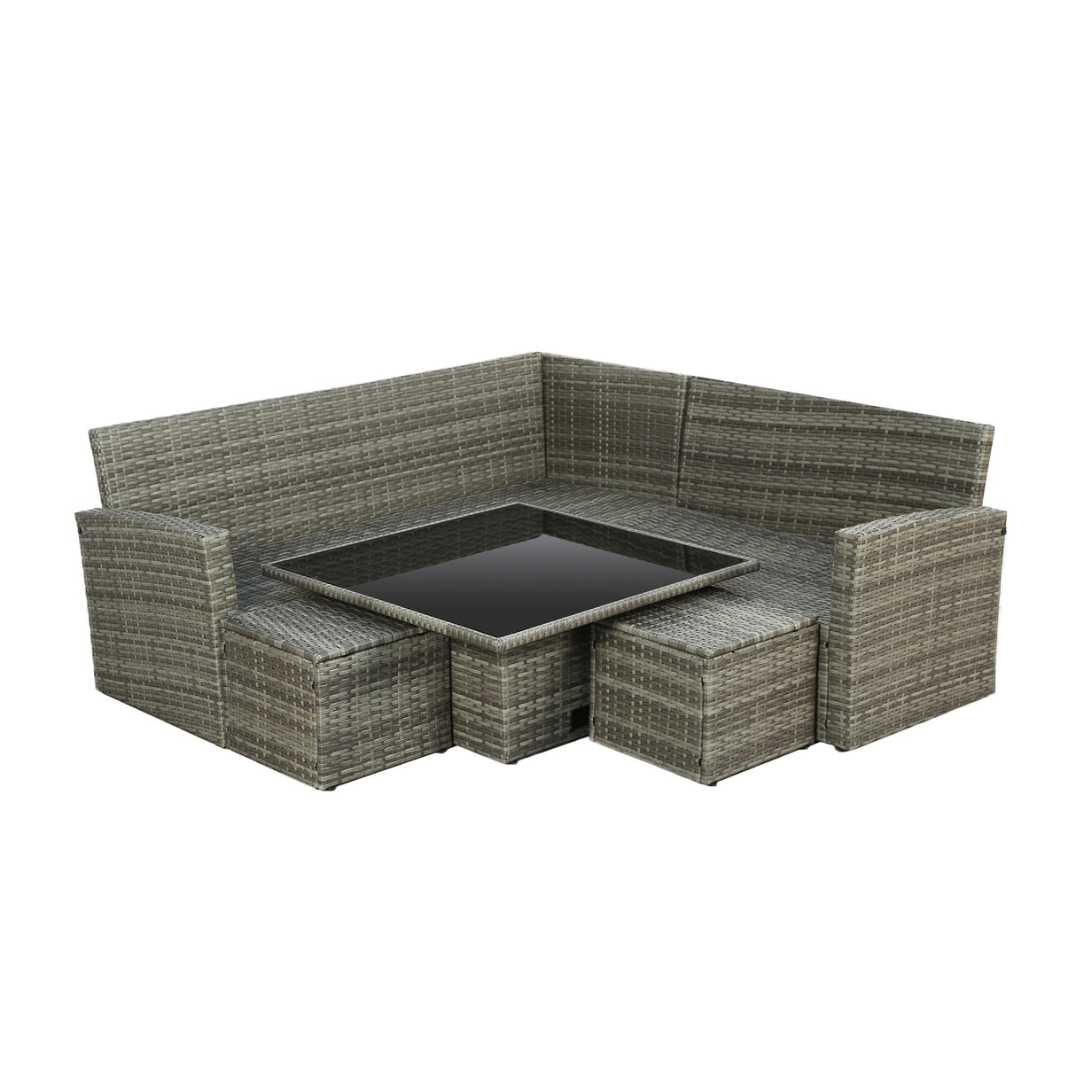 St. Tropez - Garden Corner Sofa with Rising Table - Grey Rattan - 6 Seats