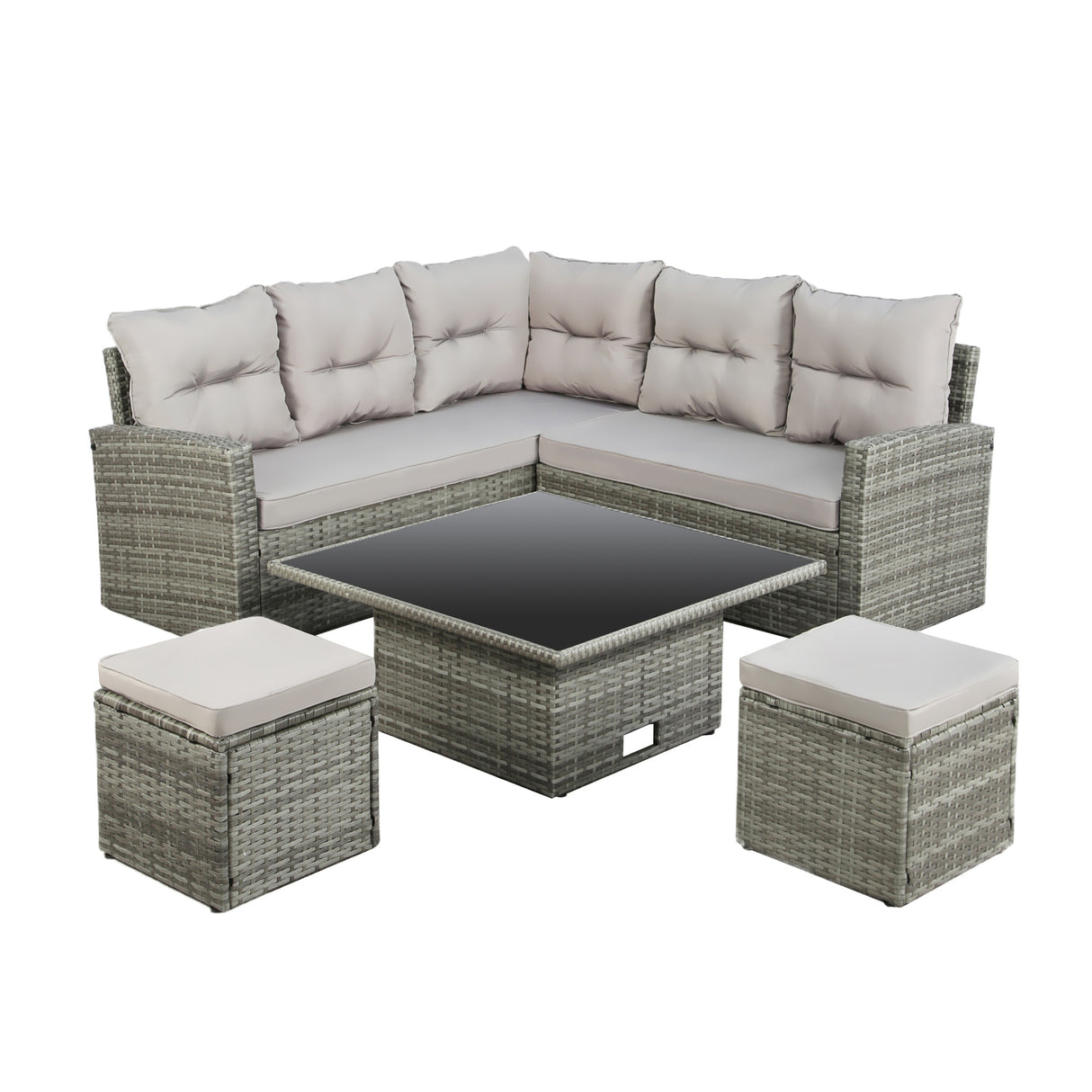 St. Tropez - Garden Corner Sofa with Rising Table - Grey Rattan - 6 Seats
