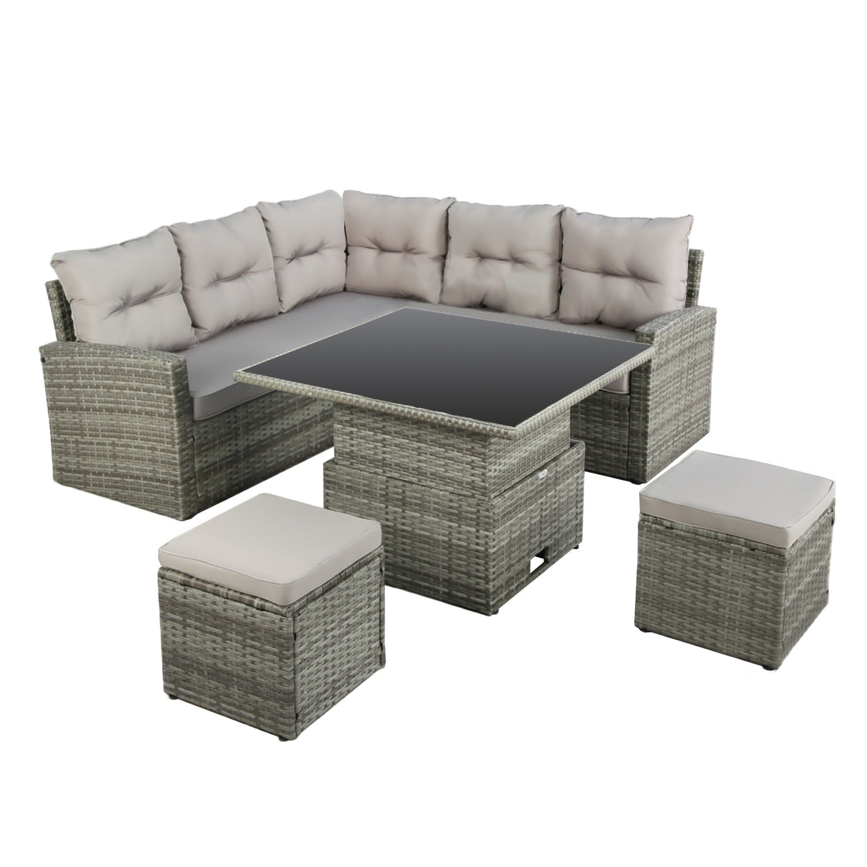 St. Tropez - Garden Corner Sofa with Rising Table - Grey Rattan - 6 Seats