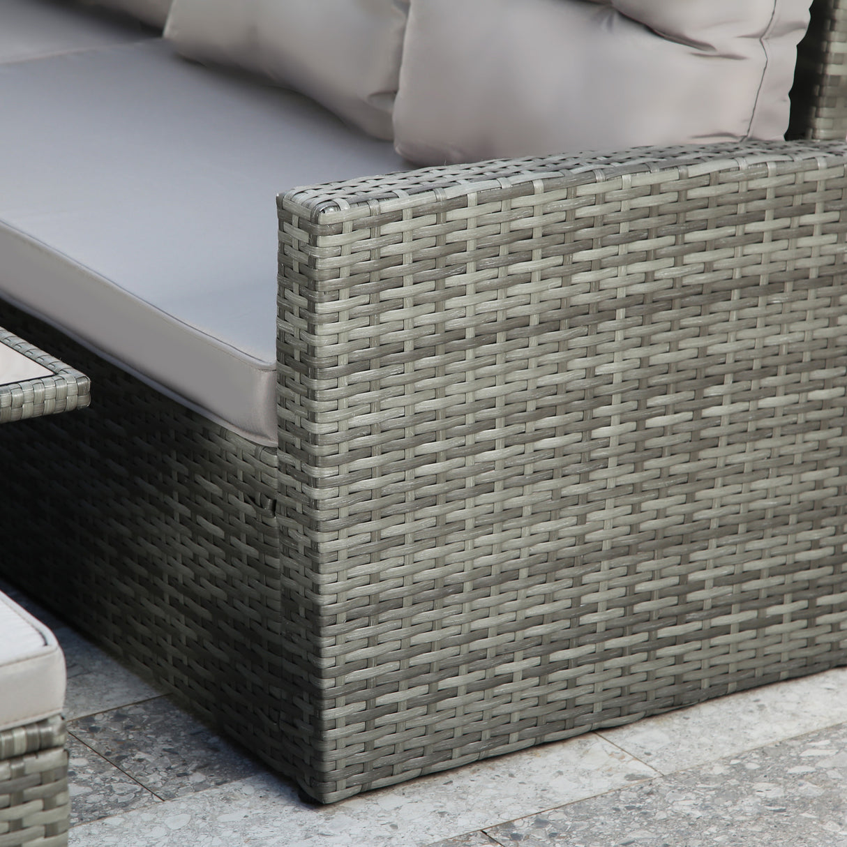 St. Tropez - Garden Corner Sofa with Rising Table - Grey Rattan - 6 Seats