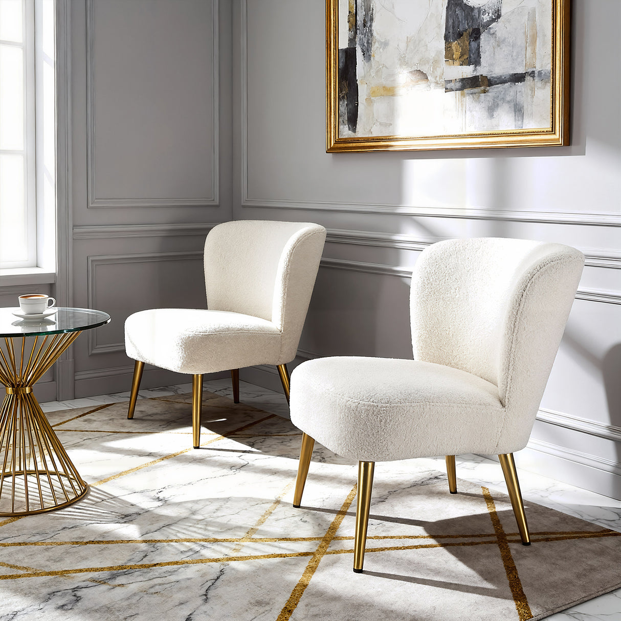 Shaun - Boucle Armchair with Golden Legs - Cream