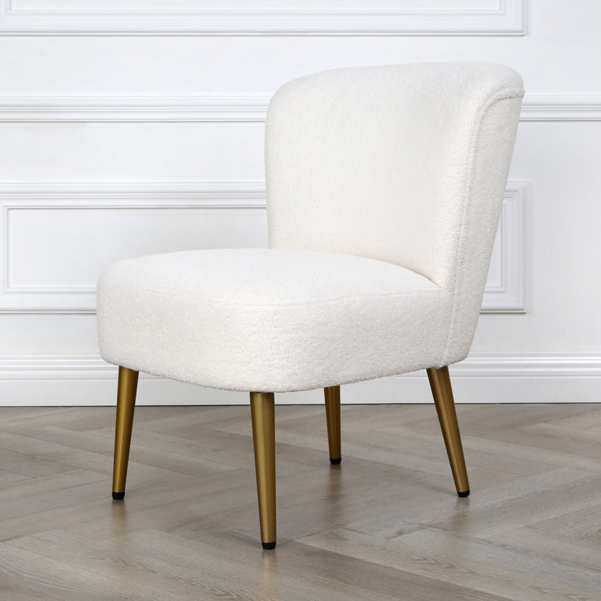 Shaun - Boucle Armchair with Golden Legs - Cream