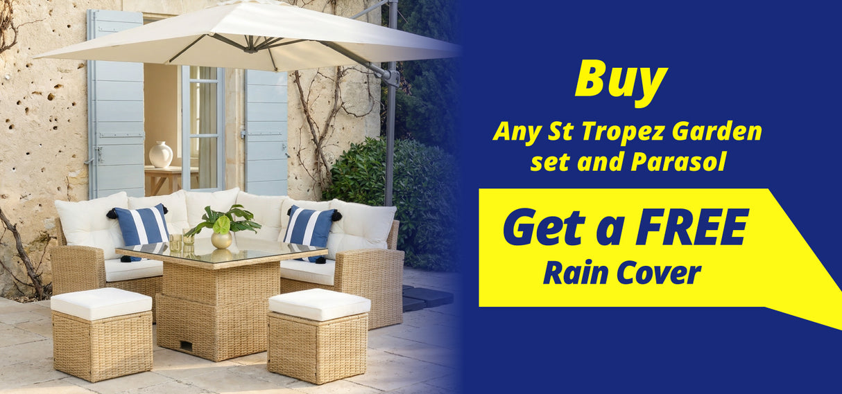 St. Tropez - Garden Corner Sofa with Rising Table - Brown/Natural - 6 Seats