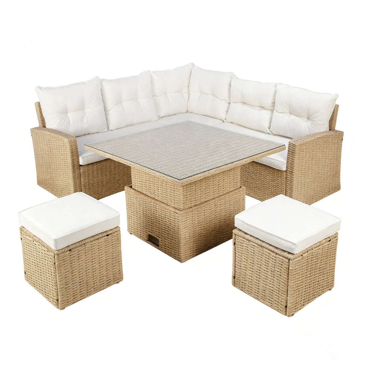 St. Tropez - Garden Corner Sofa with Rising Table - Brown/Natural - 6 Seats