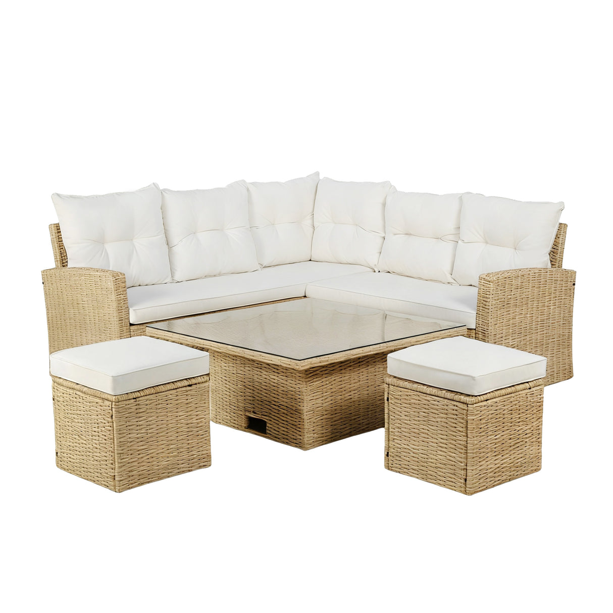St. Tropez - Garden Corner Sofa with Rising Table - Brown/Natural - 6 Seats