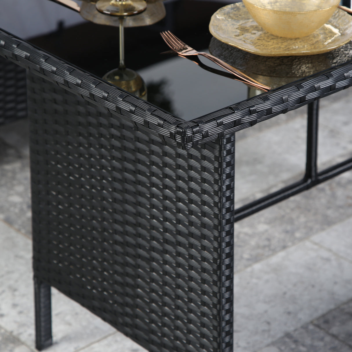 Thalia Rattan 8-Seater Corner Dining Sofa with Glass Table