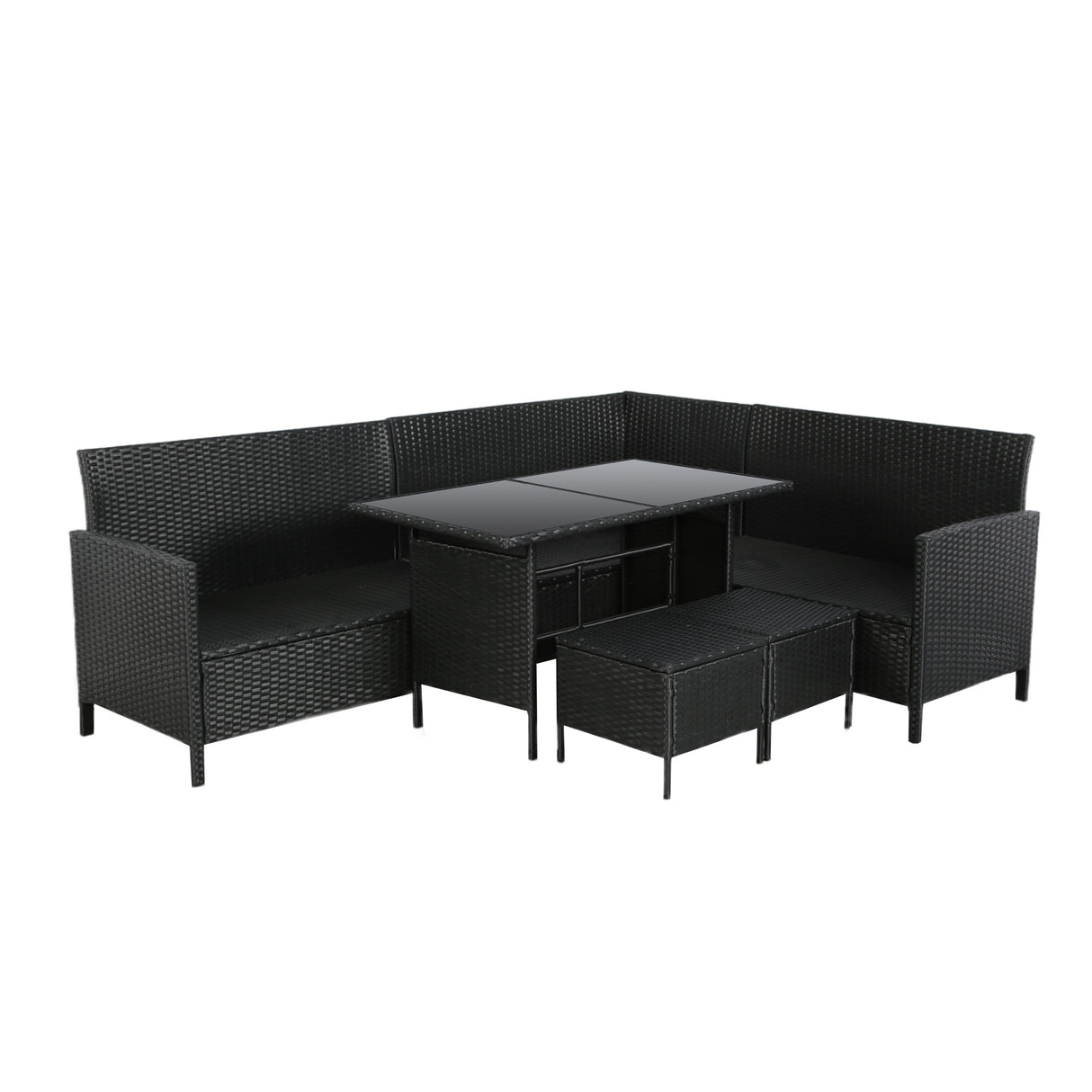 Thalia Rattan 8-Seater Corner Dining Sofa with Glass Table