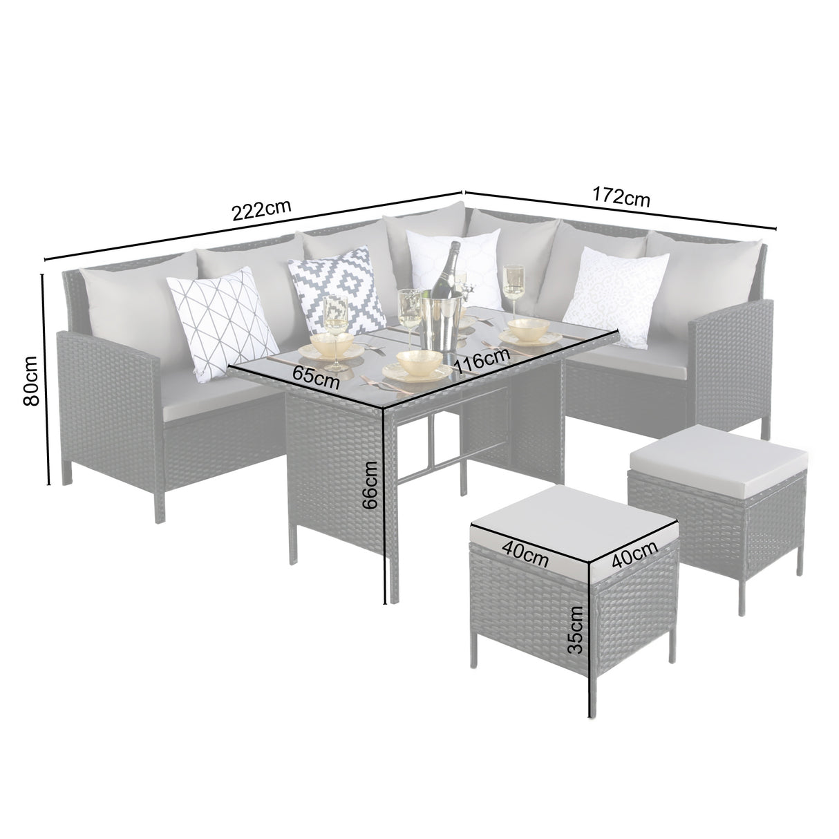 Thalia Rattan 8-Seater Corner Dining Sofa with Glass Table