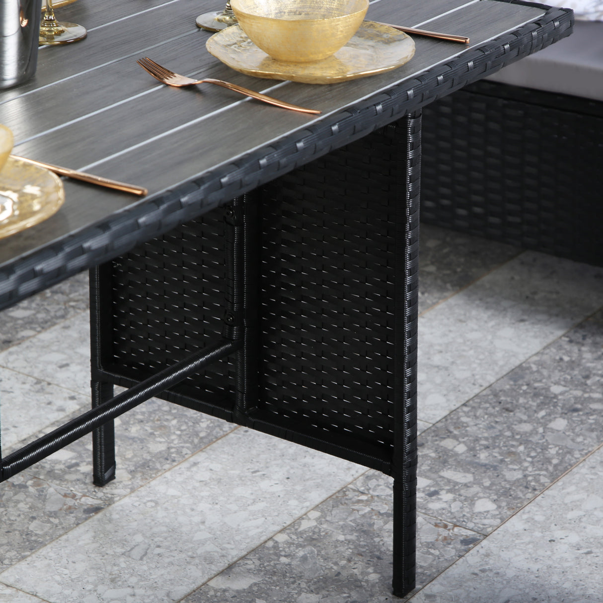 Thalia Rattan 8-Seater Corner Dining Sofa with Plywood or Glass Table