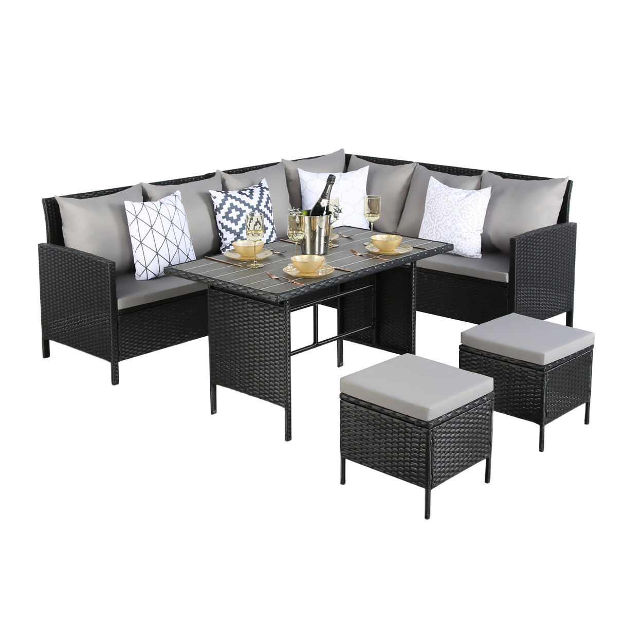 Thalia Rattan 8-Seater Corner Dining Sofa with Plywood or Glass Table