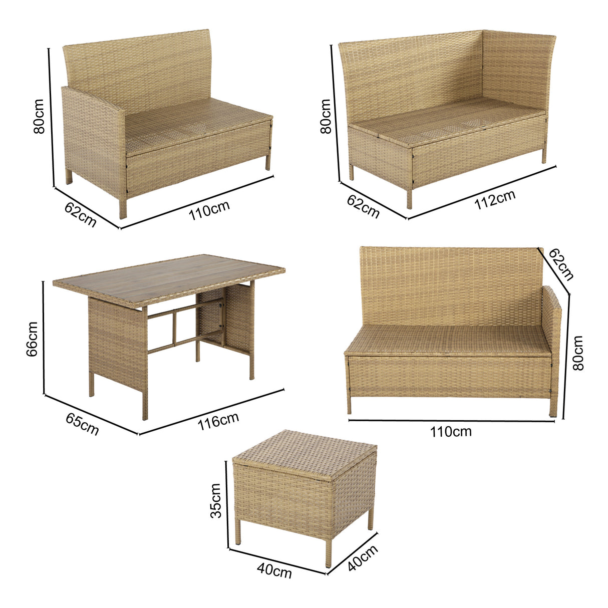 Dimensions of brown rattan set