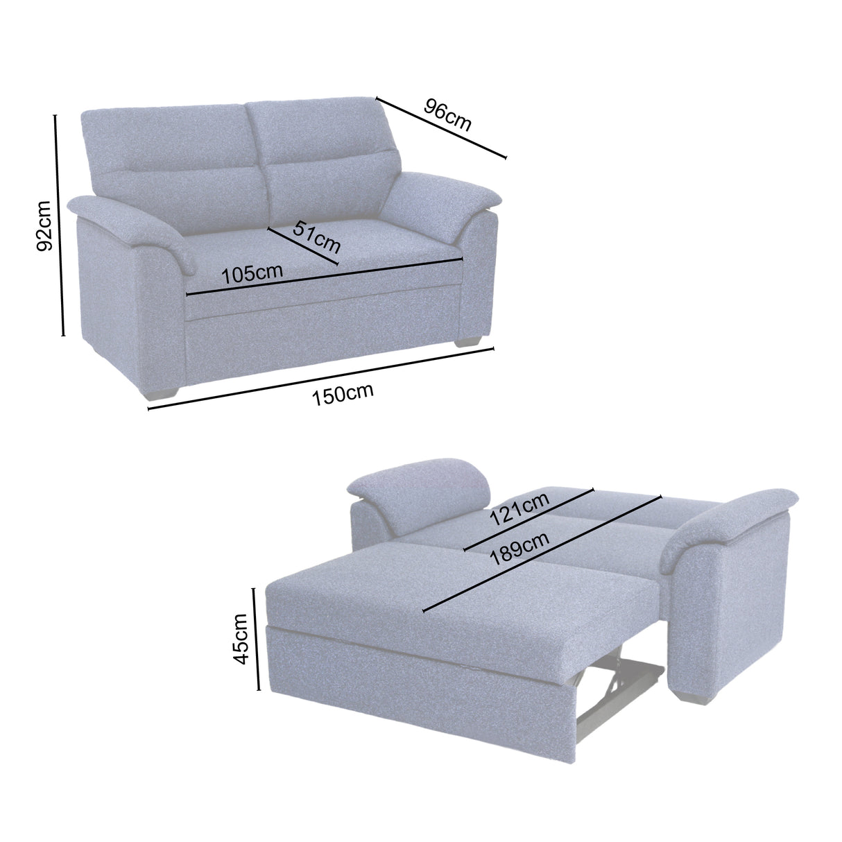 Tivoli - 2 Seater Pull-out Sofa Bed in Luxury Boucle Woven Fabric