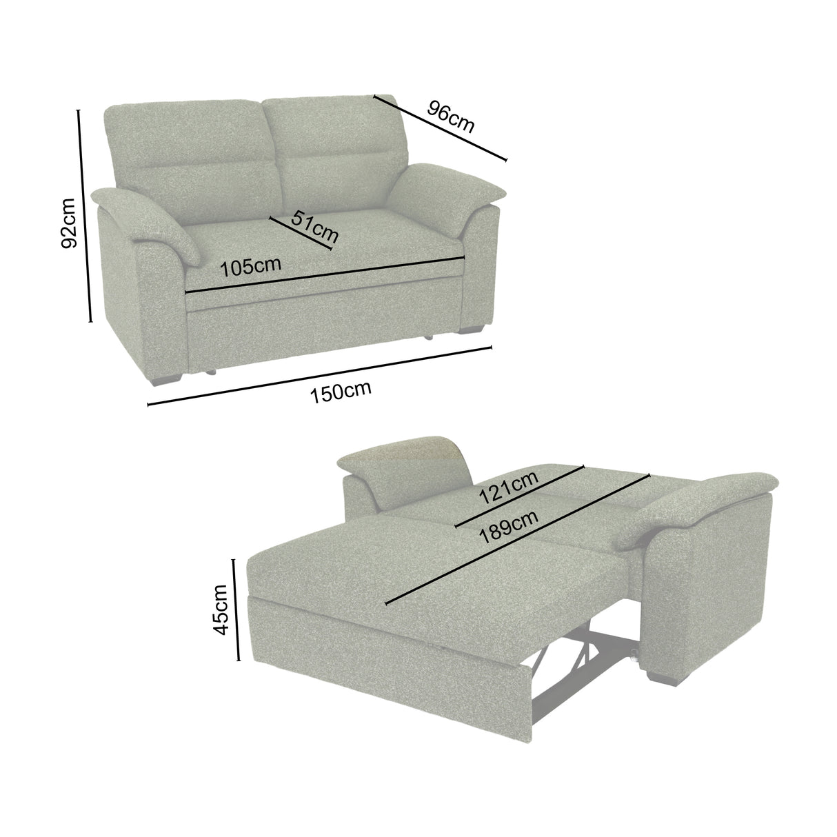 Tivoli - 2 Seater Pull-out Sofa Bed in Luxury Boucle Woven Fabric