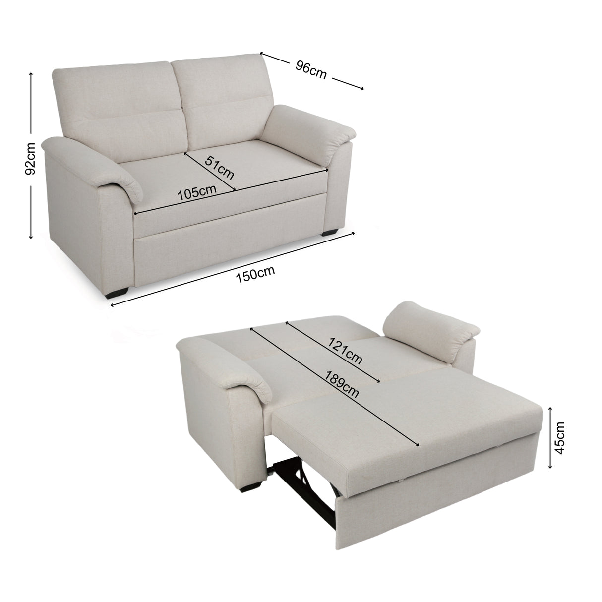 Tivoli - 2 Seater Pull-out Sofa Bed in Soft Woven Fabric