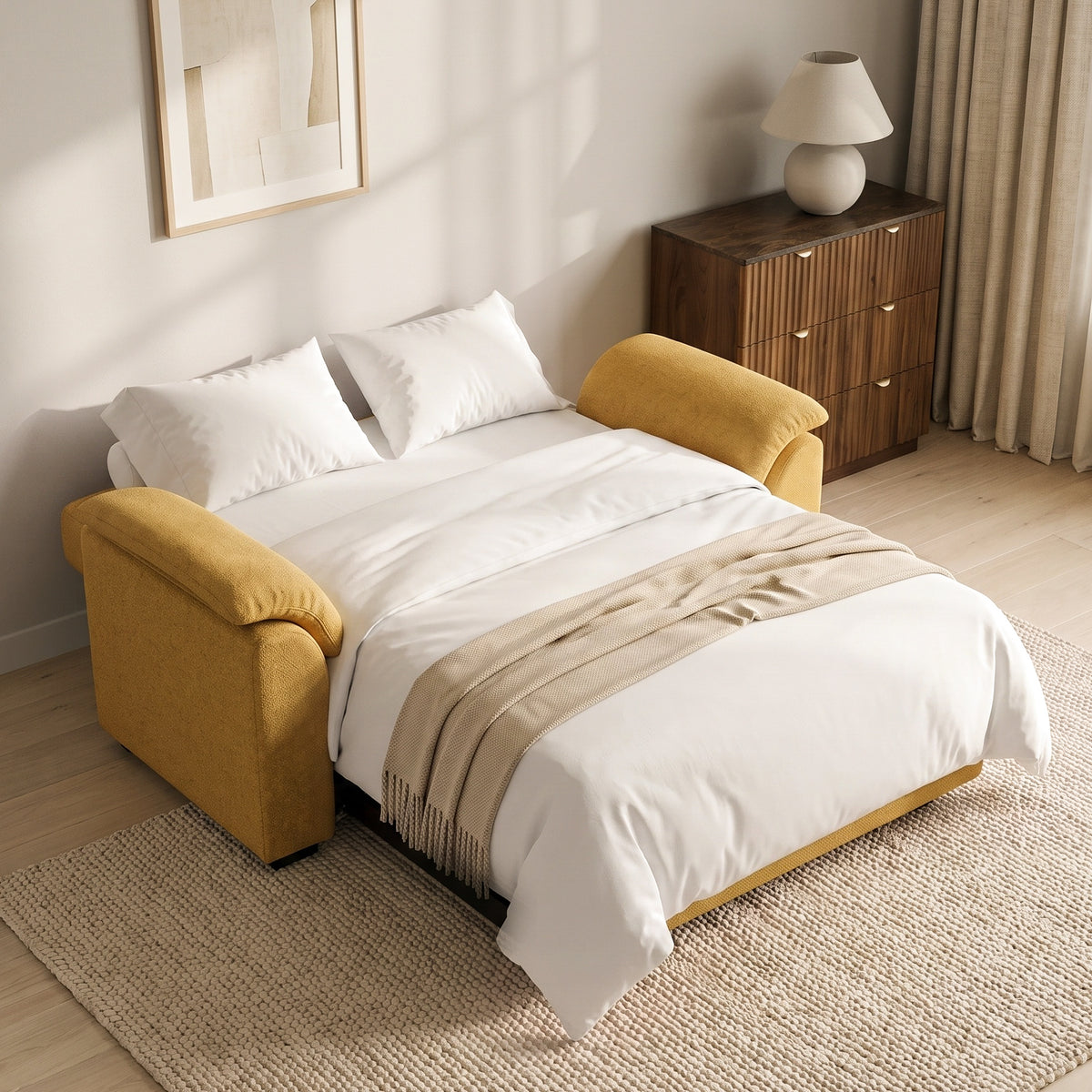 Tivoli 2 Seater Pull Out Sofa Bed Mustard Yellow