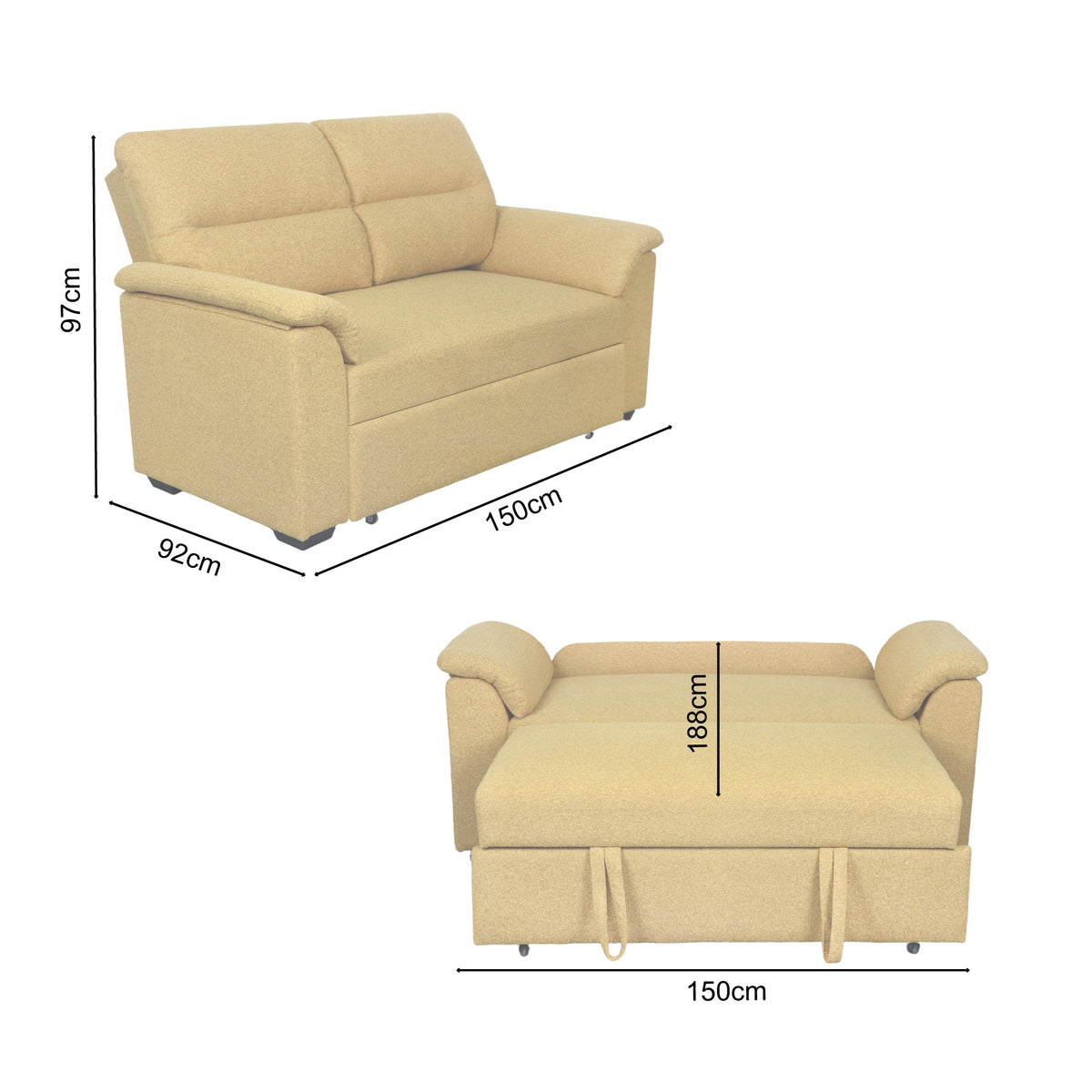 Tivoli 2 Seater Pull Out Sofa Bed Mustard Yellow