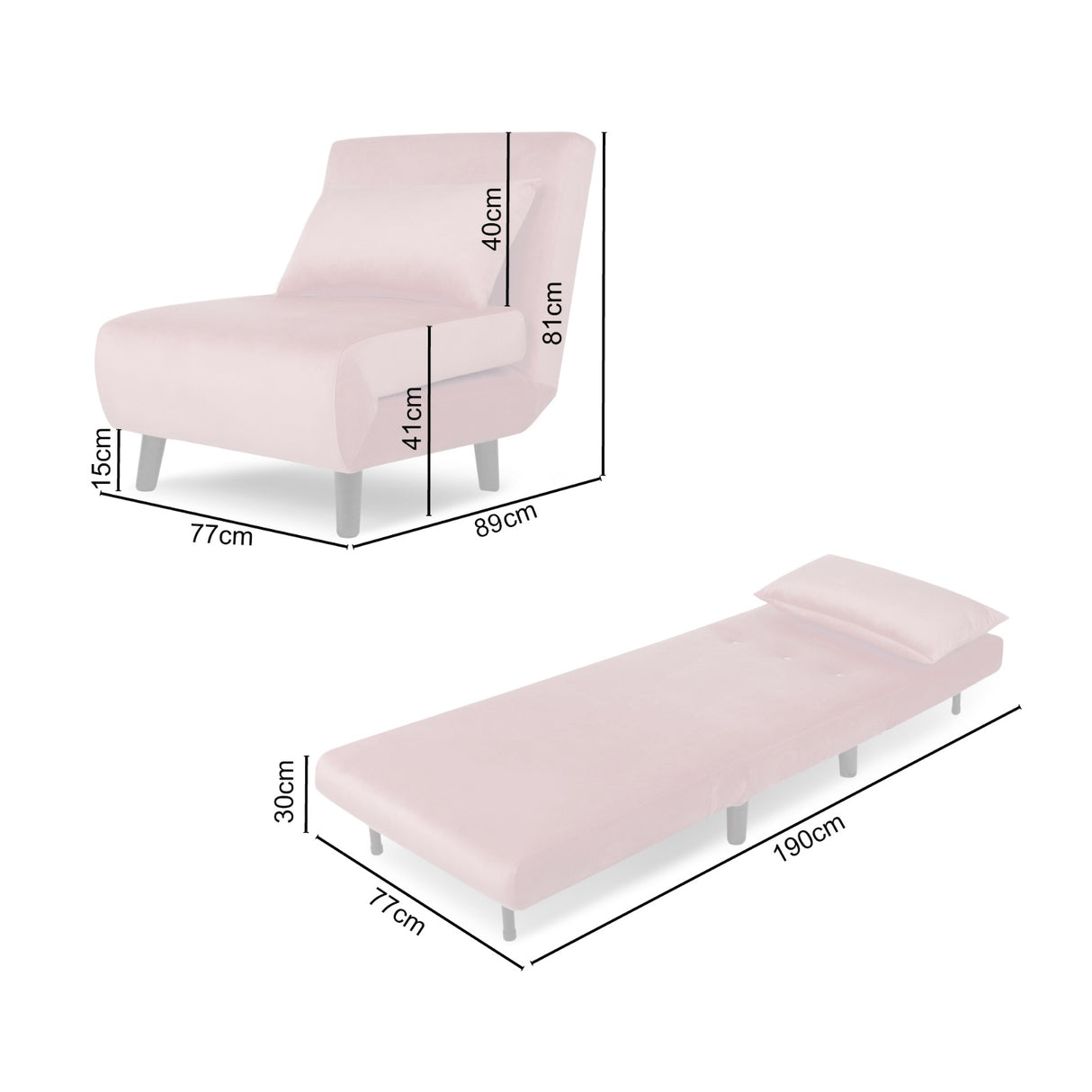 Aurora - Single Bed Chair Sofa in Velvet - 1 Seater