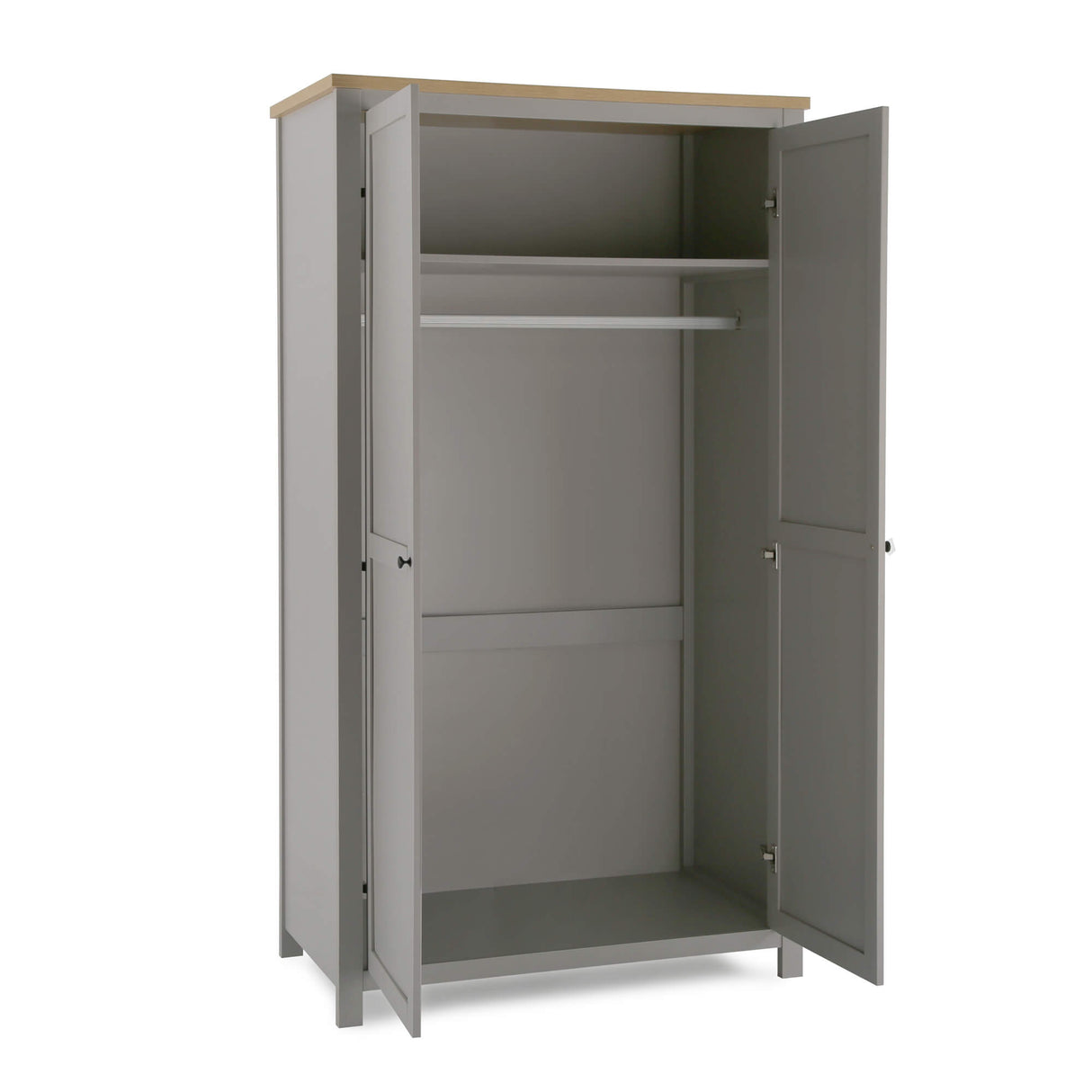 Wiltshire - Double Wardrobe - Grey with Wood-effect Top