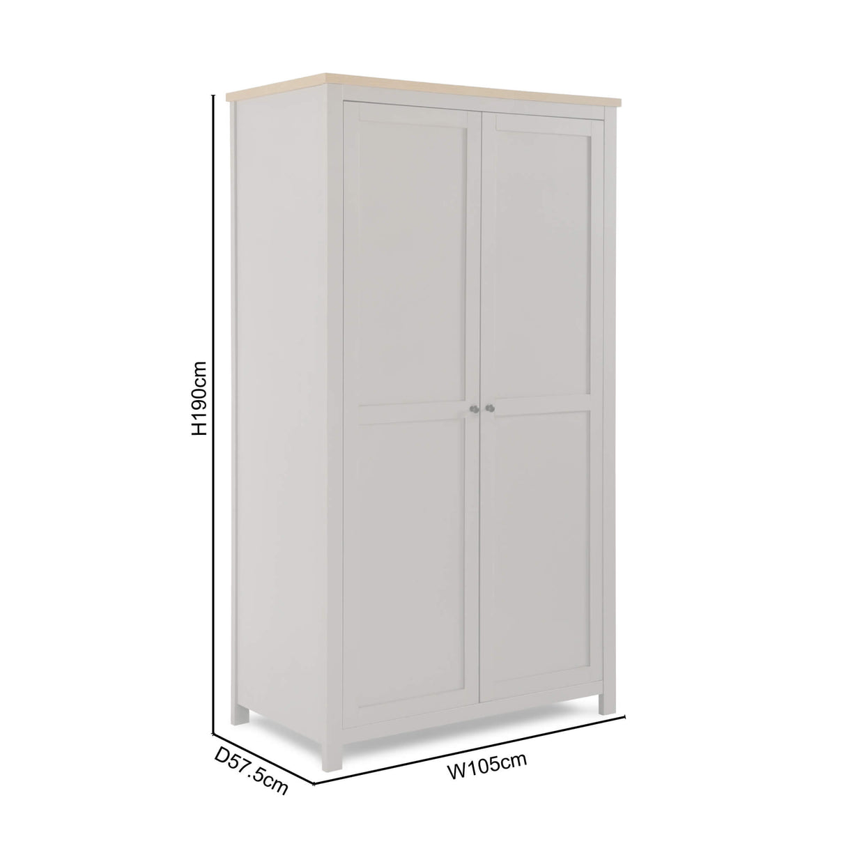 Wiltshire - Double Wardrobe - Grey with Wood-effect Top