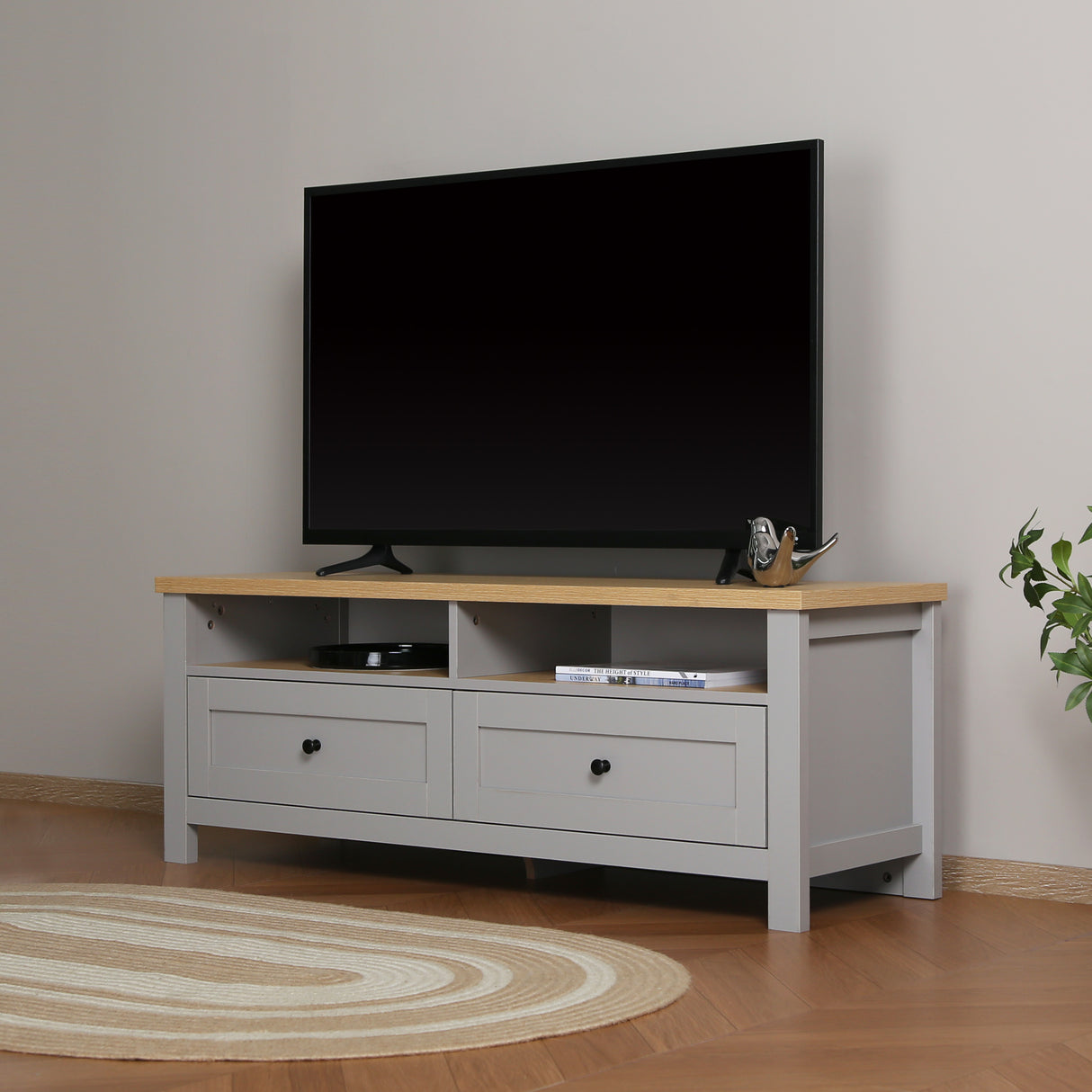 Wiltshire - TV Unit with Wooden Top - Grey
