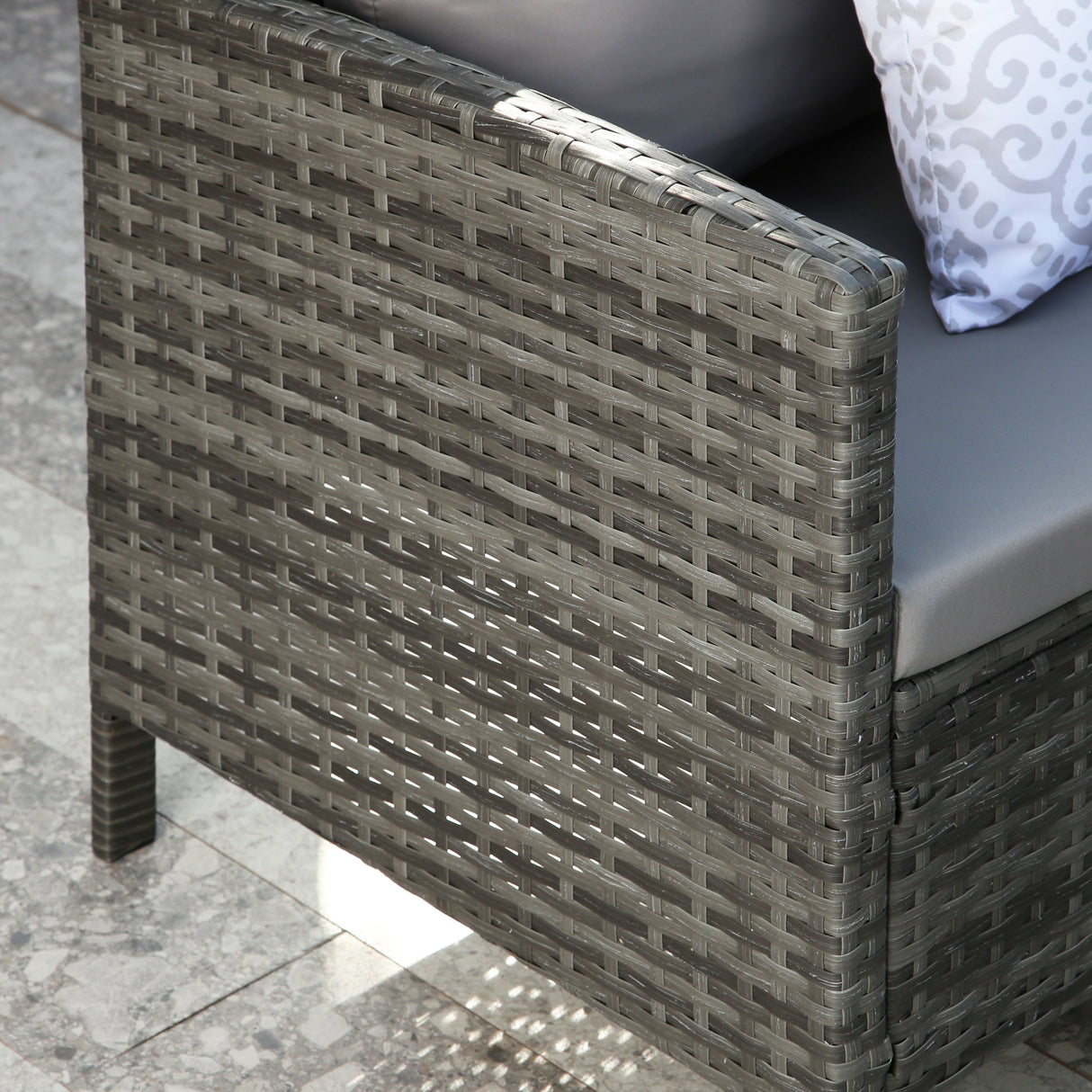 Thalia - Garden Corner Sofa Set with Cushions - 9 Seater Rattan Dining Set. Grey with grey cushions