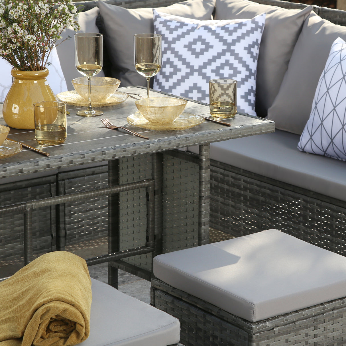 Thalia - Outdoor Corner Sofa Set with Cushions - 9 Seater Rattan Dining Set