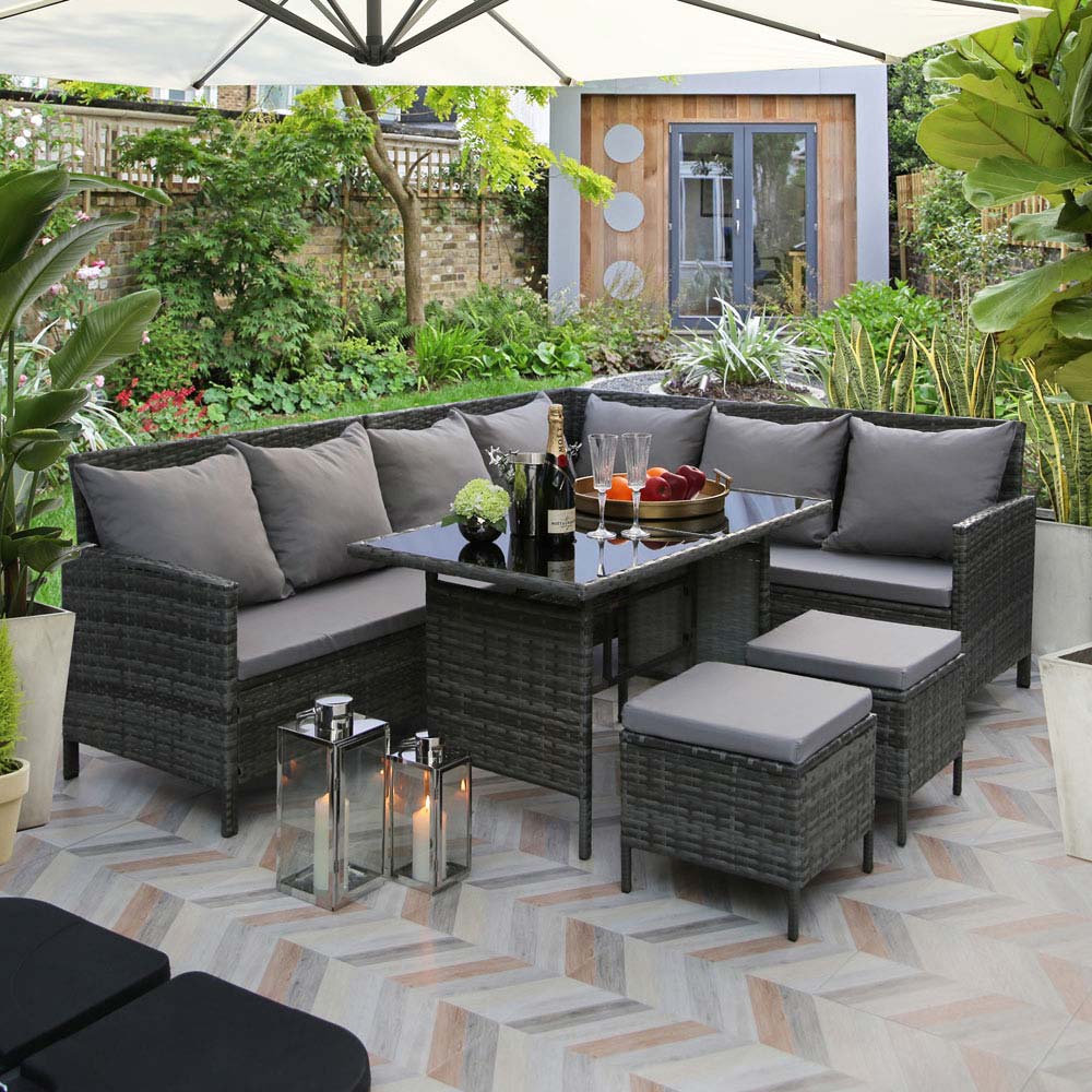 Thalia - Rattan Corner Sofa & Dining Set - 9 Seater