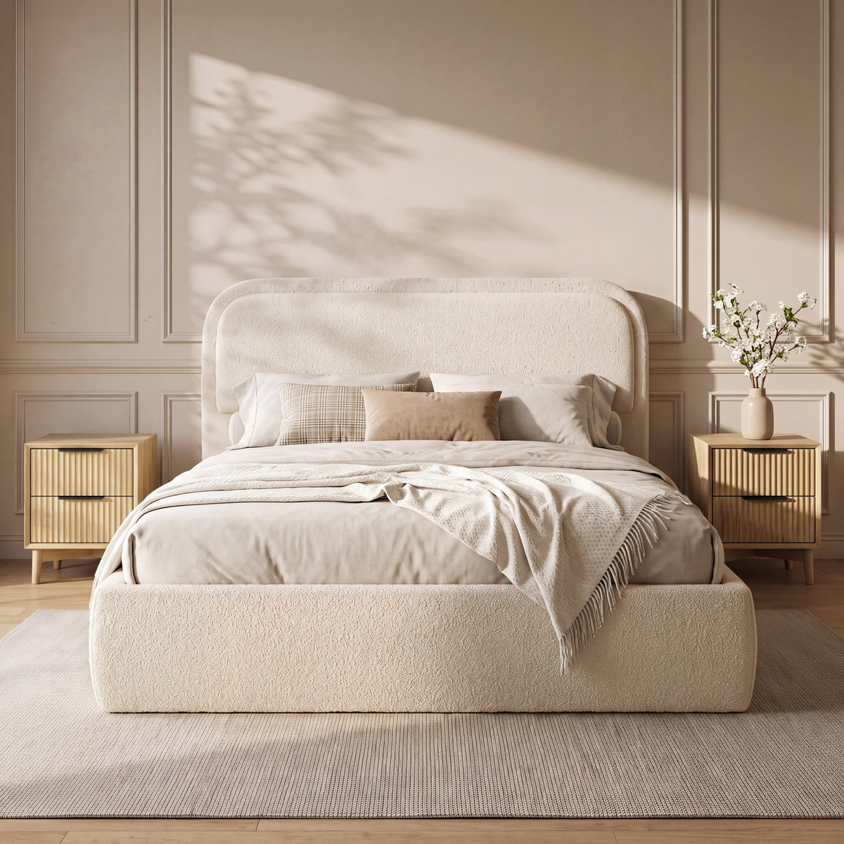 Alastor Upholstered Double Bed with Piped Headboard
