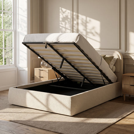 Alastor Piped Upholstered Ottoman Double Bed with Gas Lift Storage