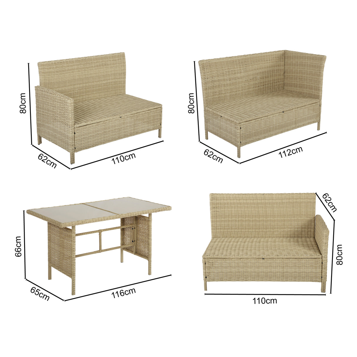 Alia Rattan Garden Corner 6 Seater Outdoor Sofa Dining Set with Glass Table - Natural Brown