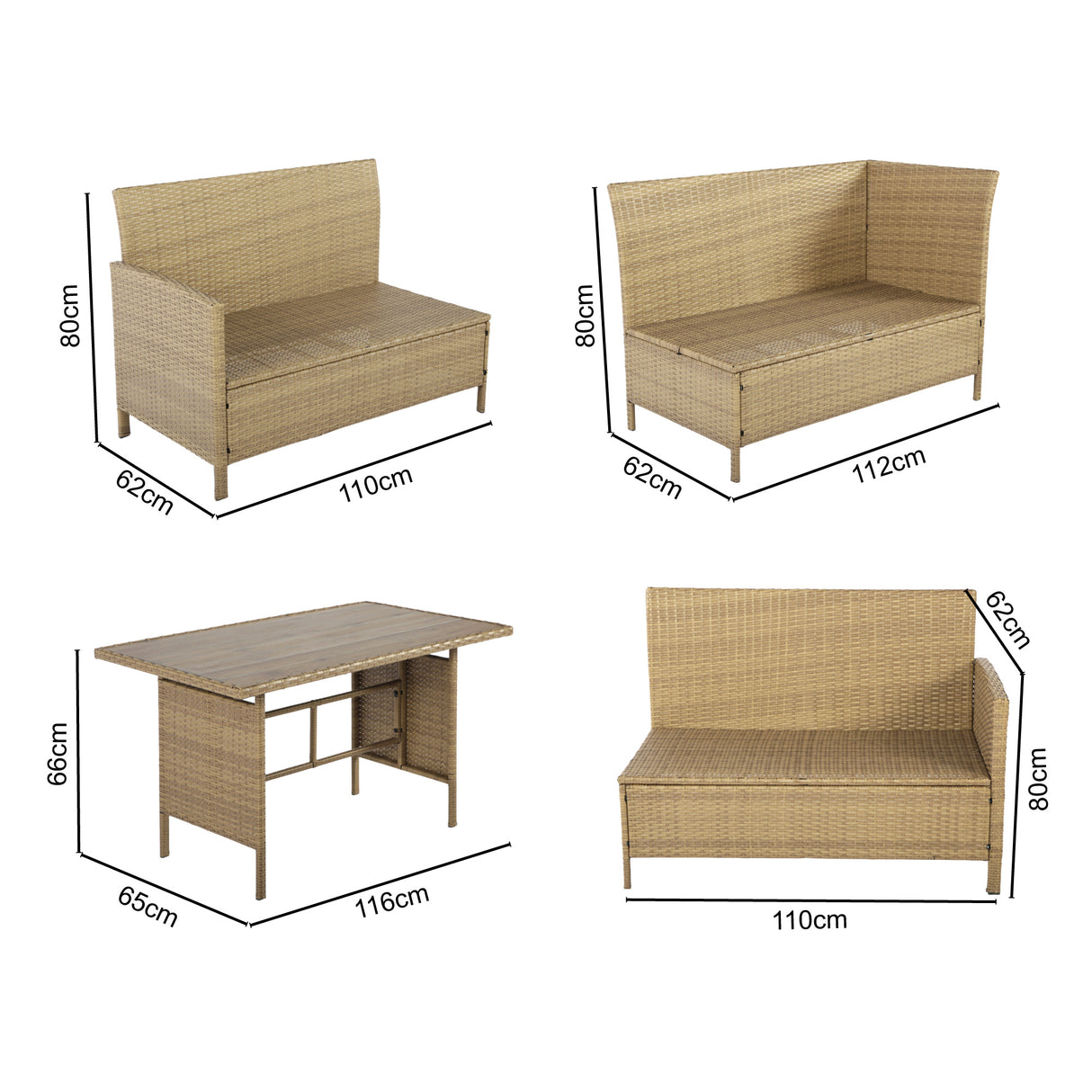 Alia Rattan Garden Corner 6 Seater Outdoor Dining Sofa Set with Polywood Table - Brown