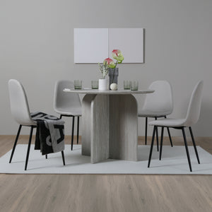 NYX Dining Set – Round Table in Stone Effect and x4 Linen Chairs