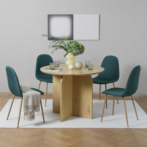 NYX Dining Set – Round Table in Wood Effect and x4 Linen Chairs