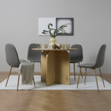 NYX Dining Set – Round Table in Wood Effect and x4 Linen Chairs