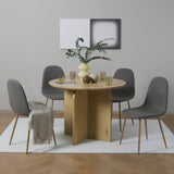 NYX Dining Set – Round Table in Wood Effect and x4 Linen Chairs