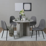 NYX Dining Set – Round Table in Stone Effect and x4 Linen Chairs
