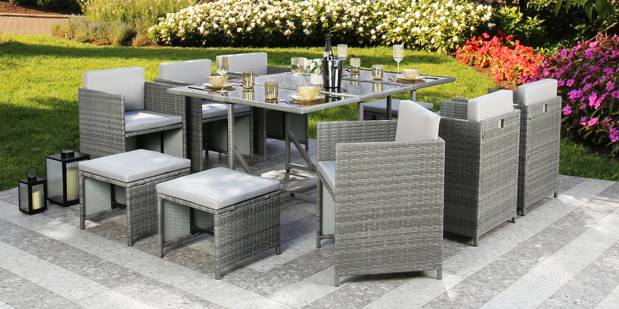 Athena - Grey Rattan Cube Dining Set - 10 Seats