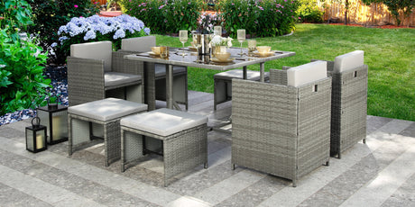 Athena - Grey Rattan Cube Dining Set - 8 Seats