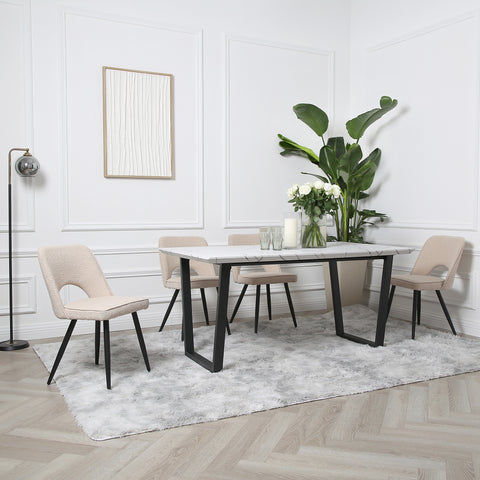 Thetis Dining Set - Marble Table with 4 Boucle Chairs