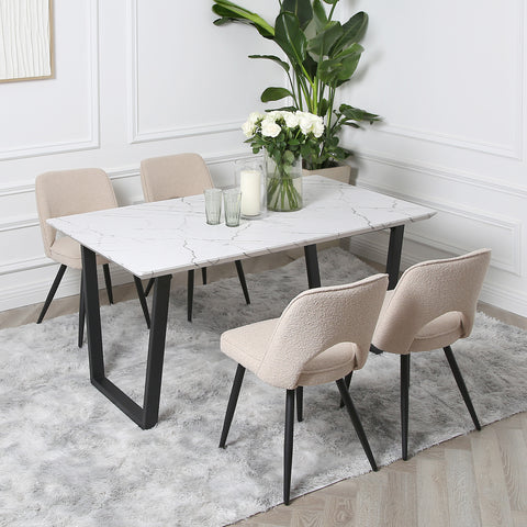 Thetis Dining Set - Marble Table with 4 Boucle Chairs