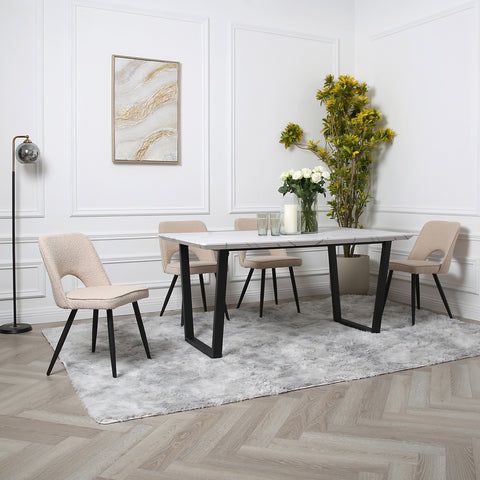 Thetis Dining Set - Marble Table with 4 Boucle Chairs