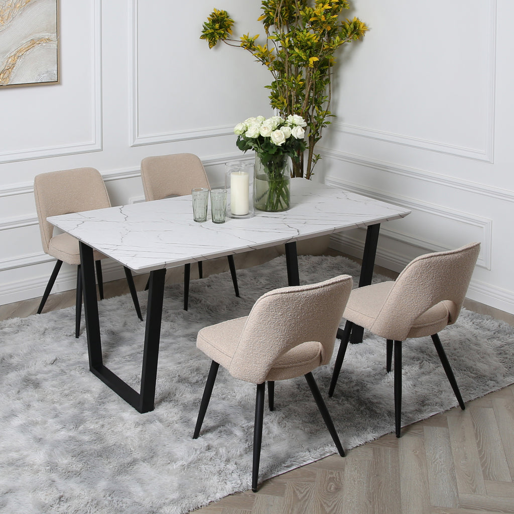 Thetis Dining Set - Marble Table with 4 Boucle Chairs – Home Garden Direct