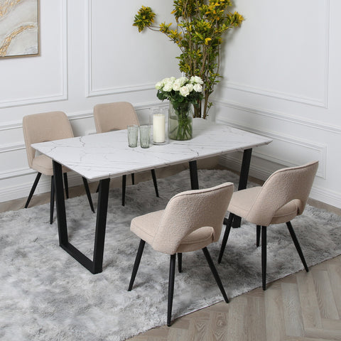 Thetis Dining Set - Marble Table with 4 Boucle Chairs